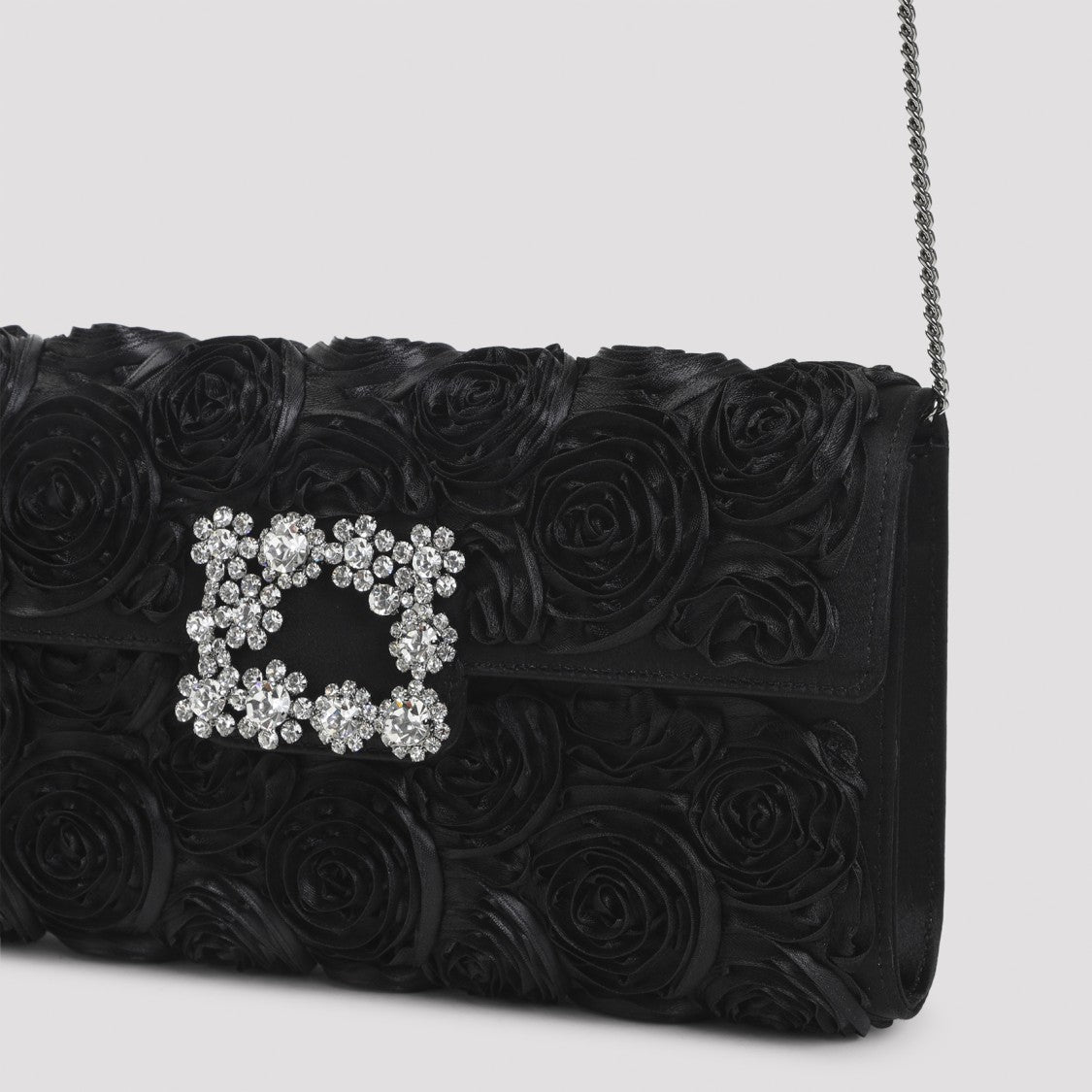 Roger Vivier Textured Satin Clutch With Rosette Patterns