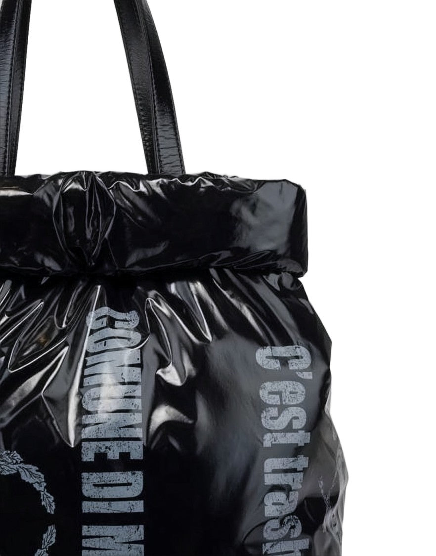 Moschino Puffy Black Shoulder Bag With Crinkled Finish