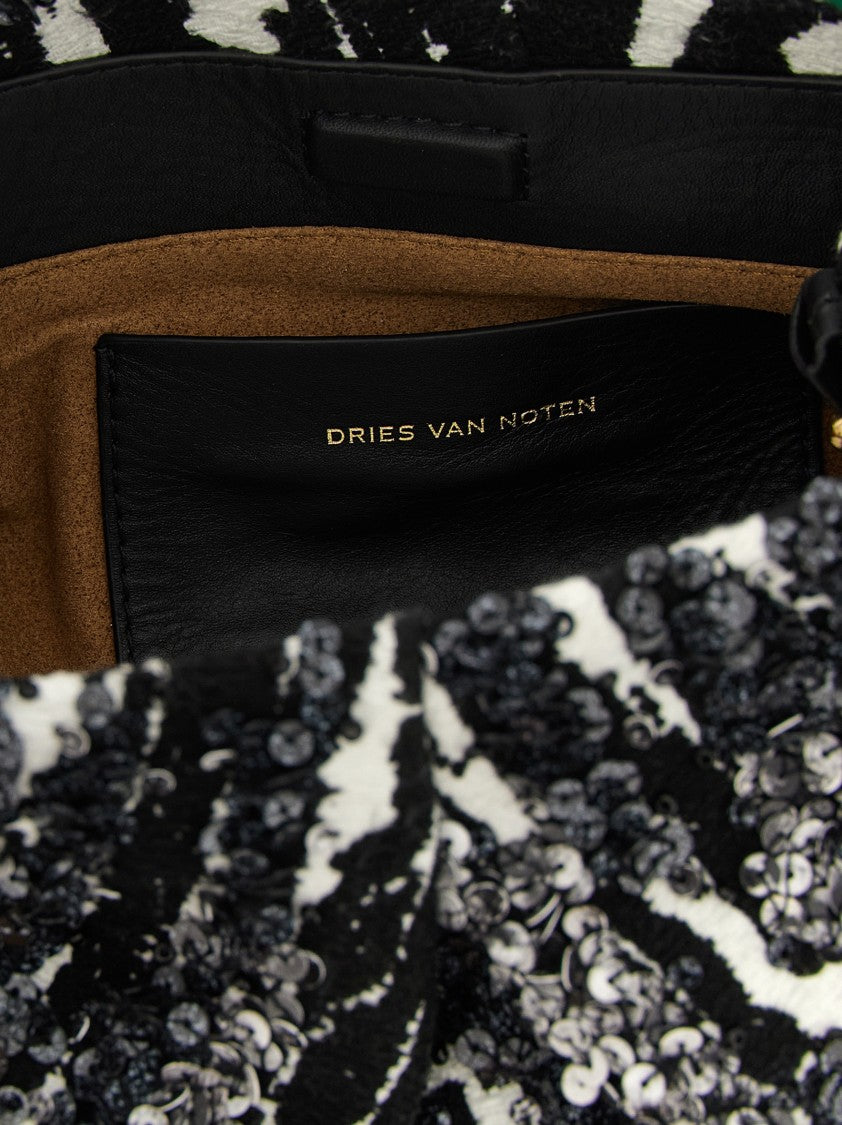 Dries Van Noten "W.L." Two-Tone Pleated Jacquard Handbag