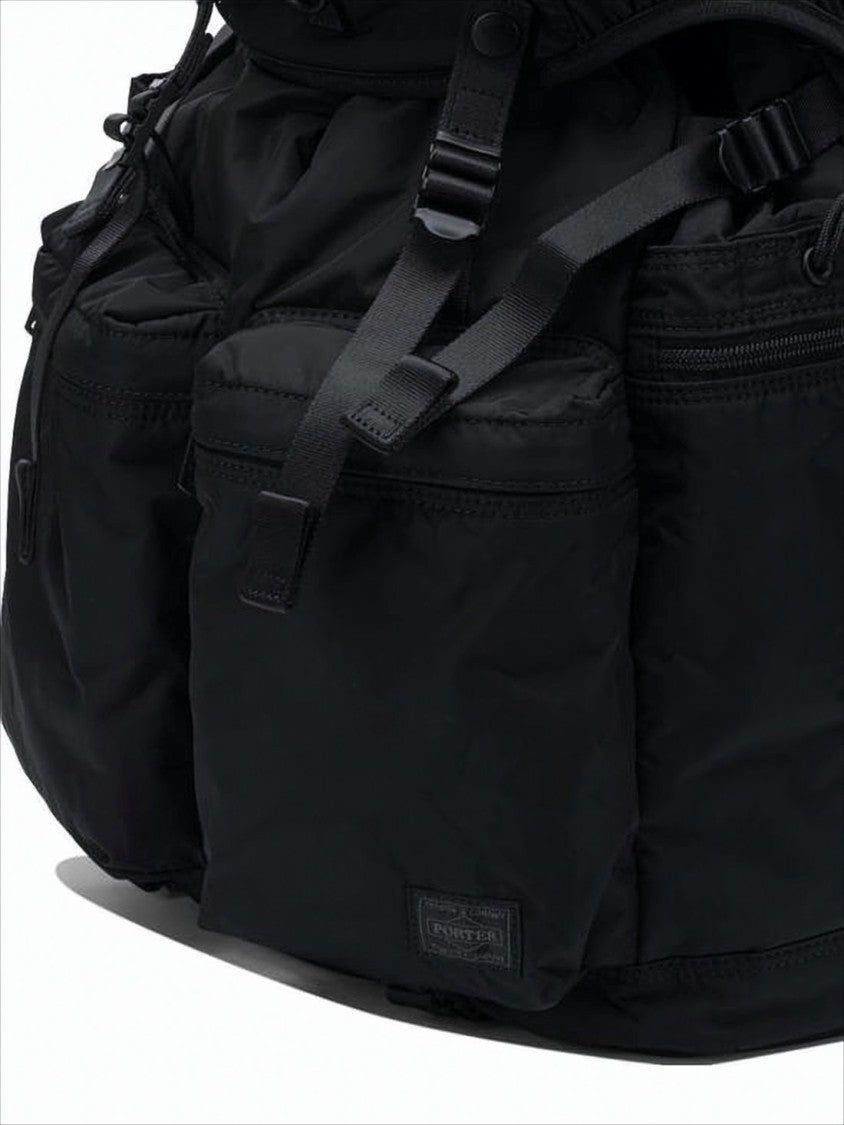 Porter Spacious Black Nylon Backpack With Drawstring Closure