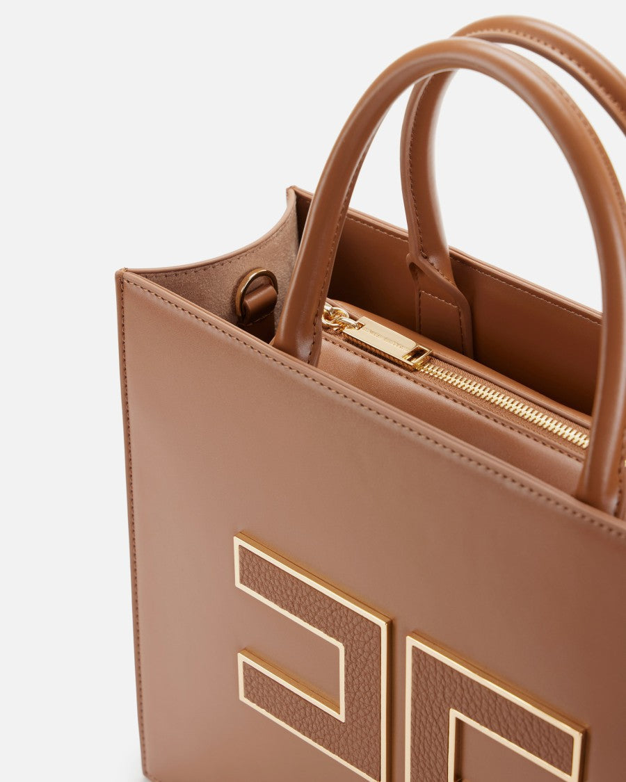 Elisabetta Franchi Structured Brown Synthetic Leather Tote With Dual Handles