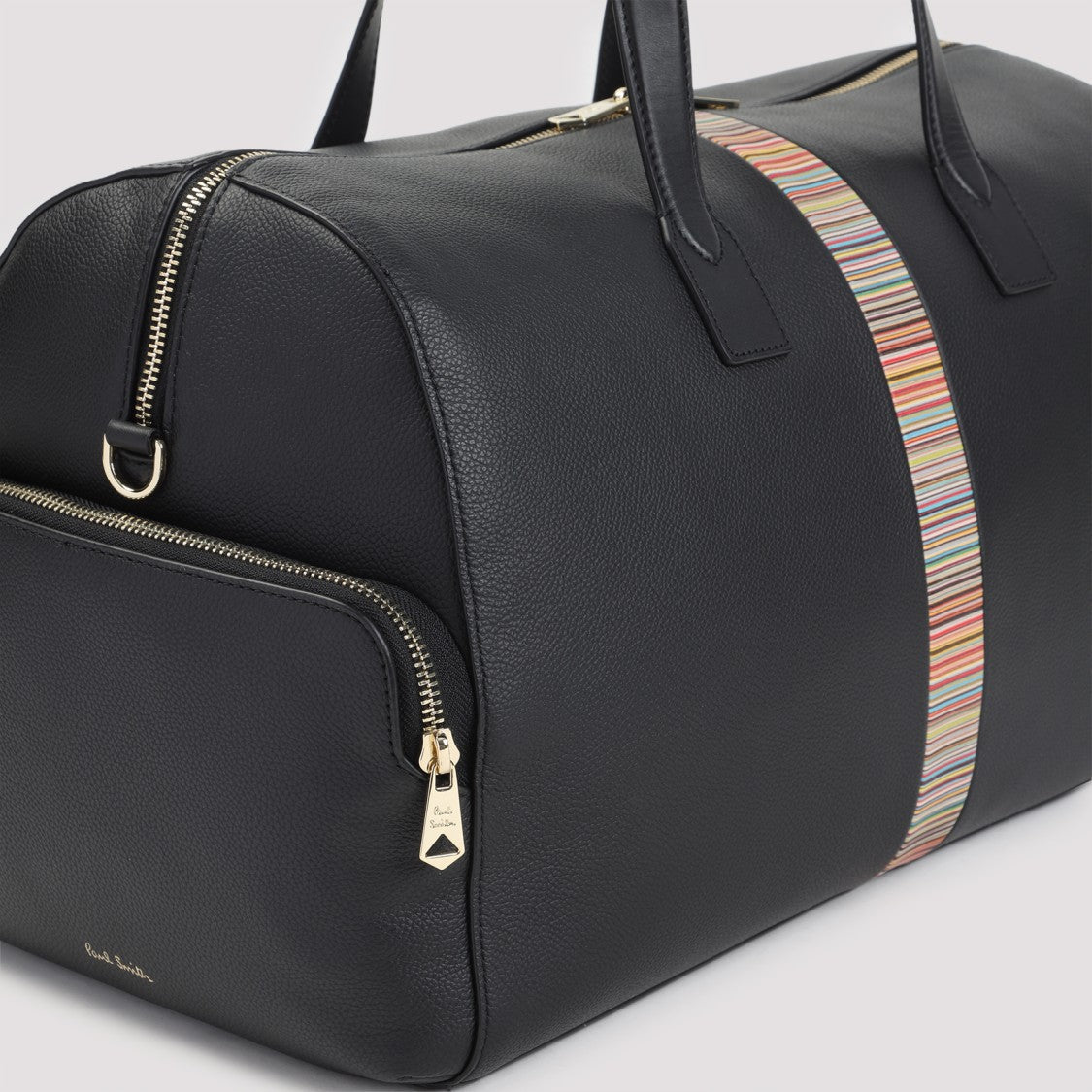 Paul Smith Textured Leather Travel Bag With Multicolor Striped Accent