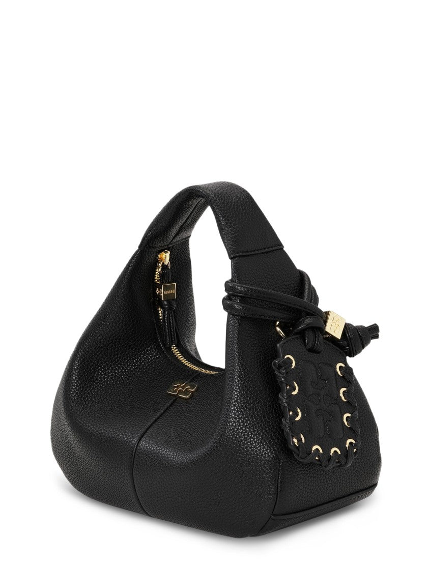 Ganni Mini Grained Hobo Bag With Elegant Gold Accents