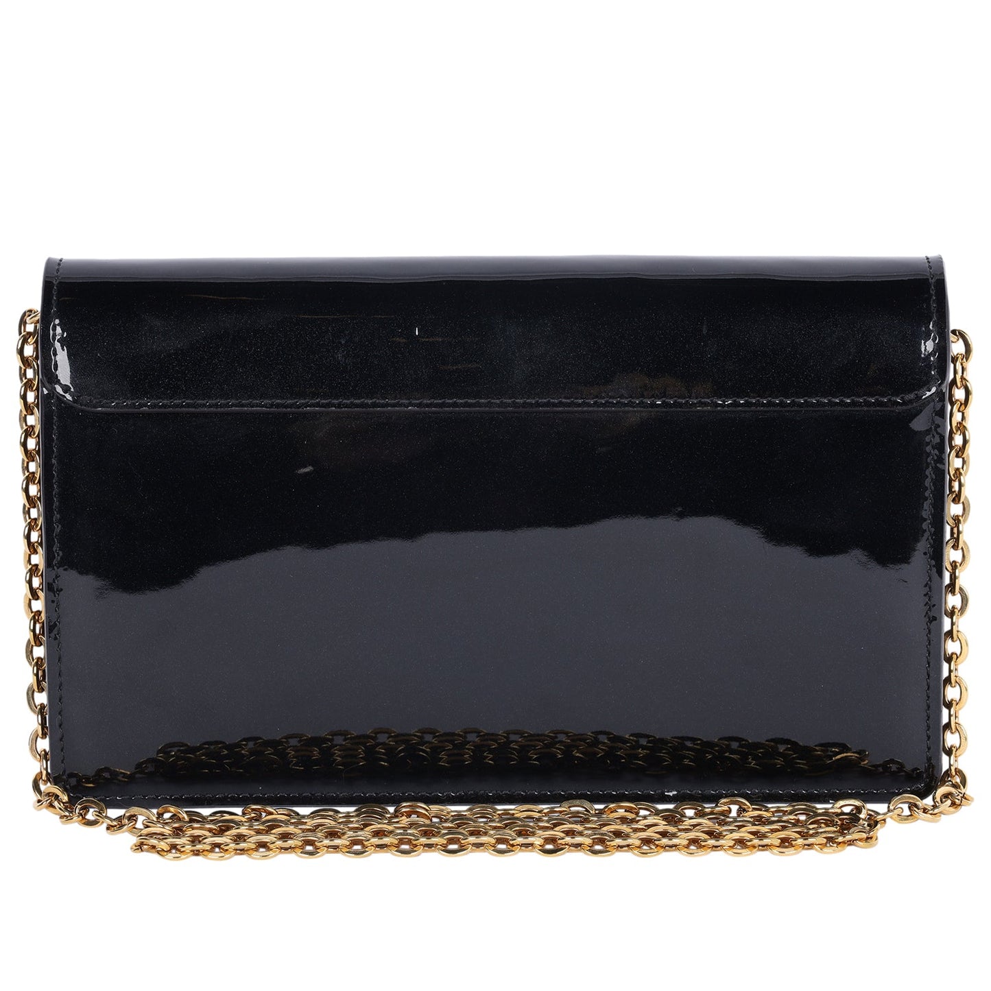 Patent Calfskin Leather Monogram Cherrywood Chain Wallet Black
