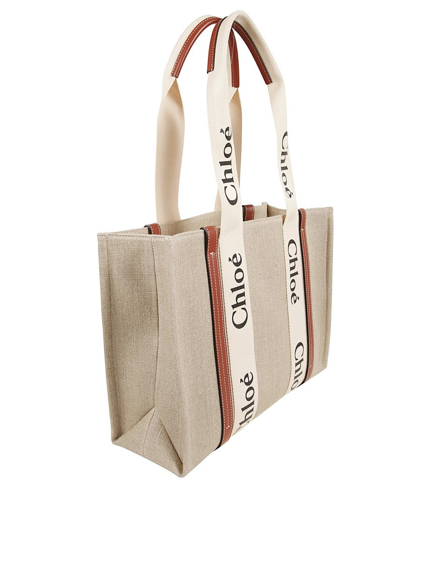Chloé Textured Fabric Tote Bag With Leather Trim