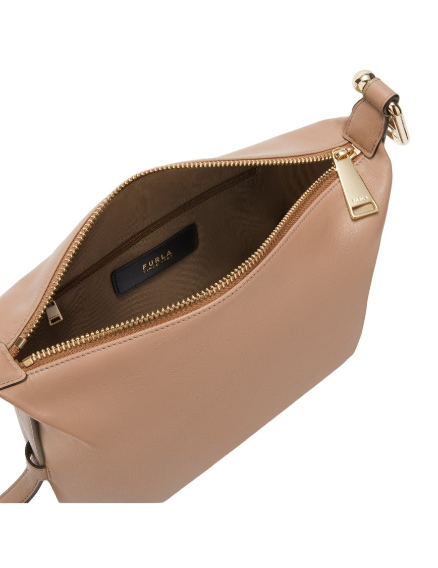 Furla Tonie M Leather Hobo Shoulder Bag In Greige