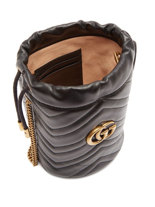 GUCCI GG Marmont Leather Bucket Bag Black