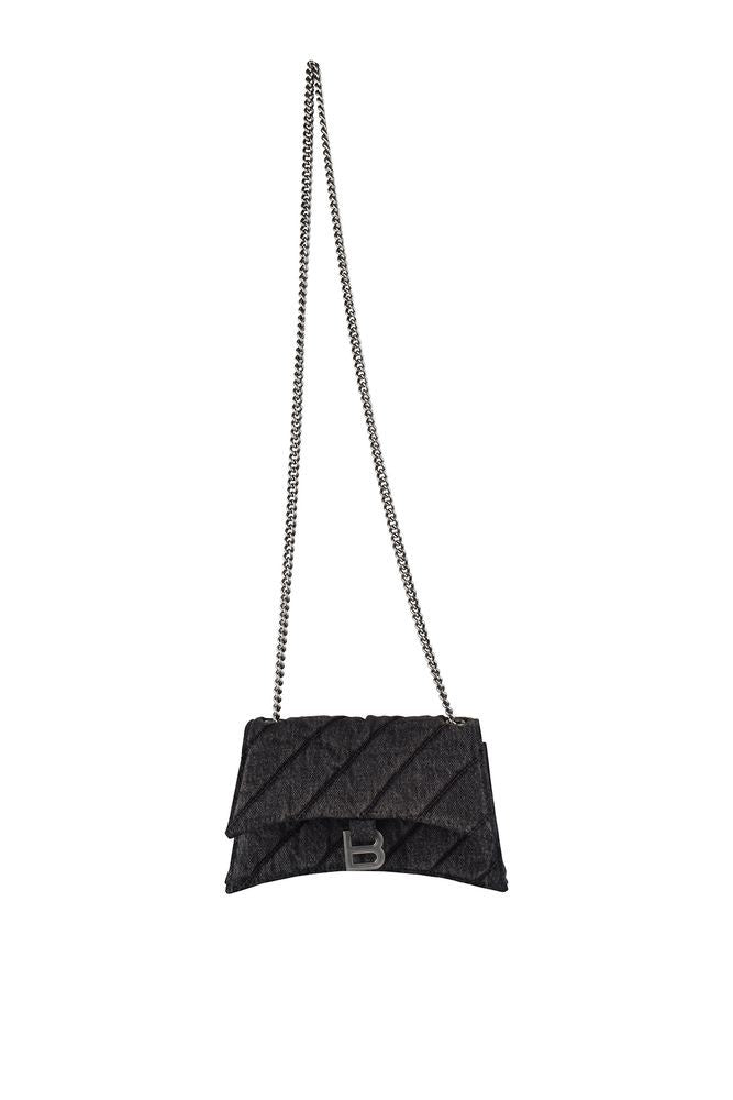 Balenciaga Faded Black Quilted Denim Crush Chain Xs Bag