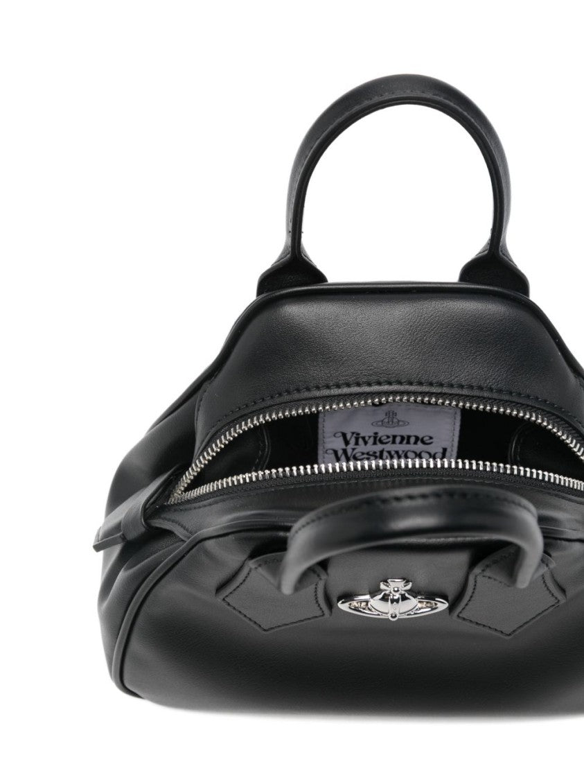 Vivienne Westwood Structured Black Leather Handbag With Silver Emblem