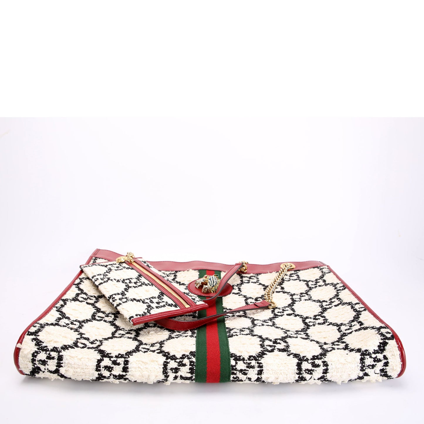 537219 Rajah Chain GG Tweed Tote White/Red