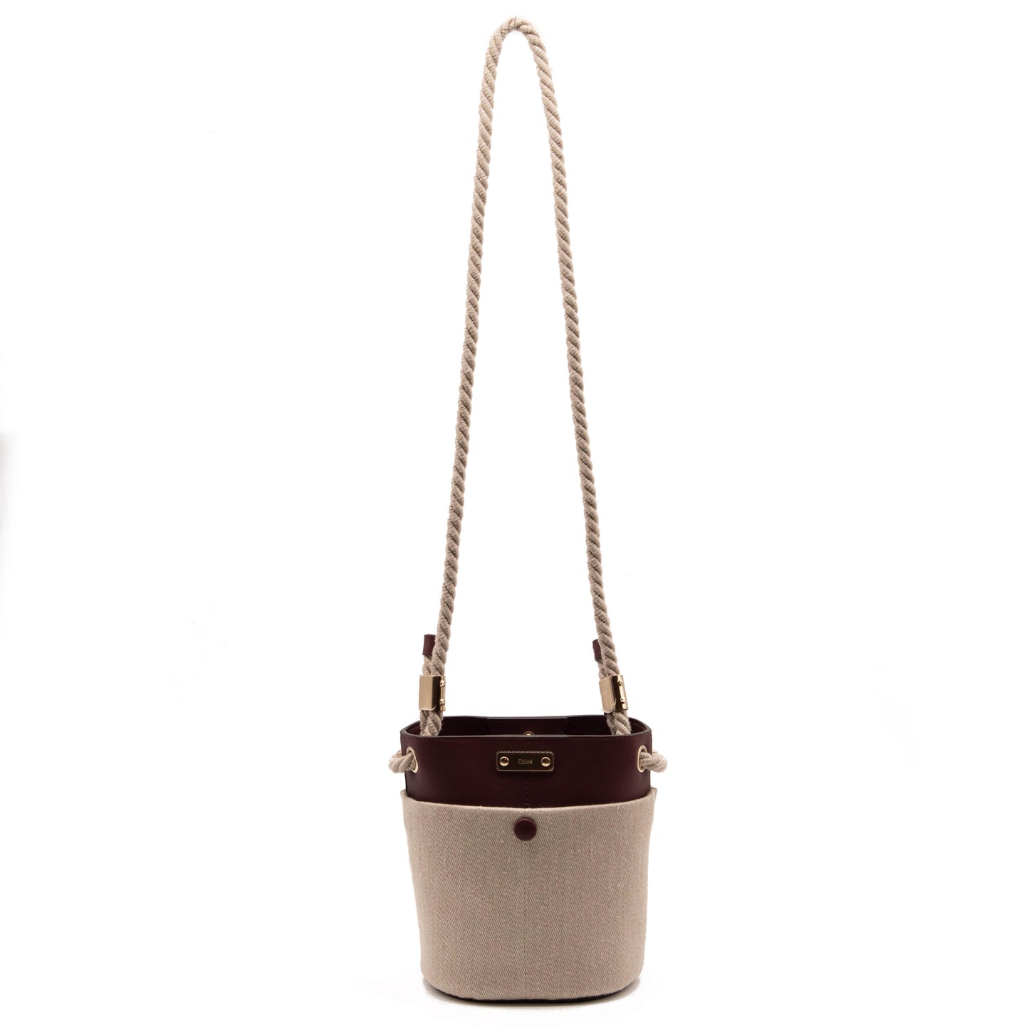Chloe Key Small Linen & Leather Bucket Bag
