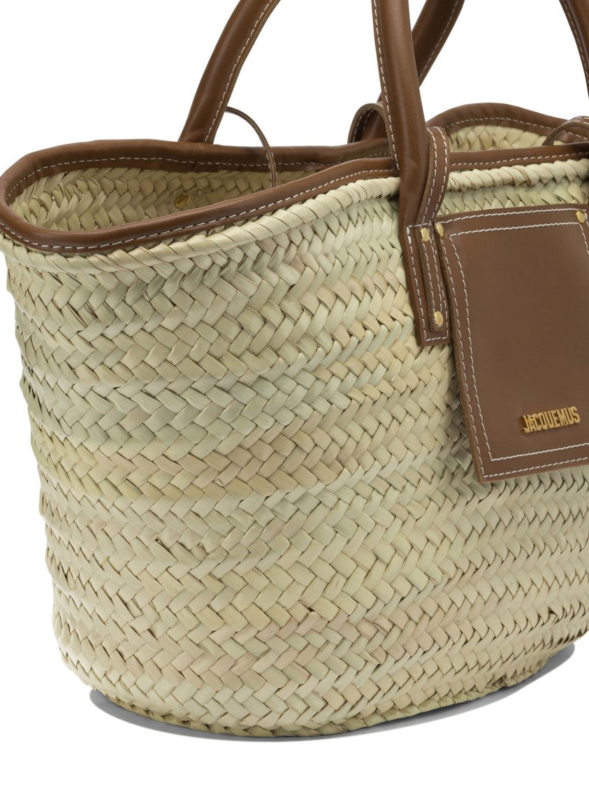 Jacquemus Woven Straw Handbag With Leather Trim