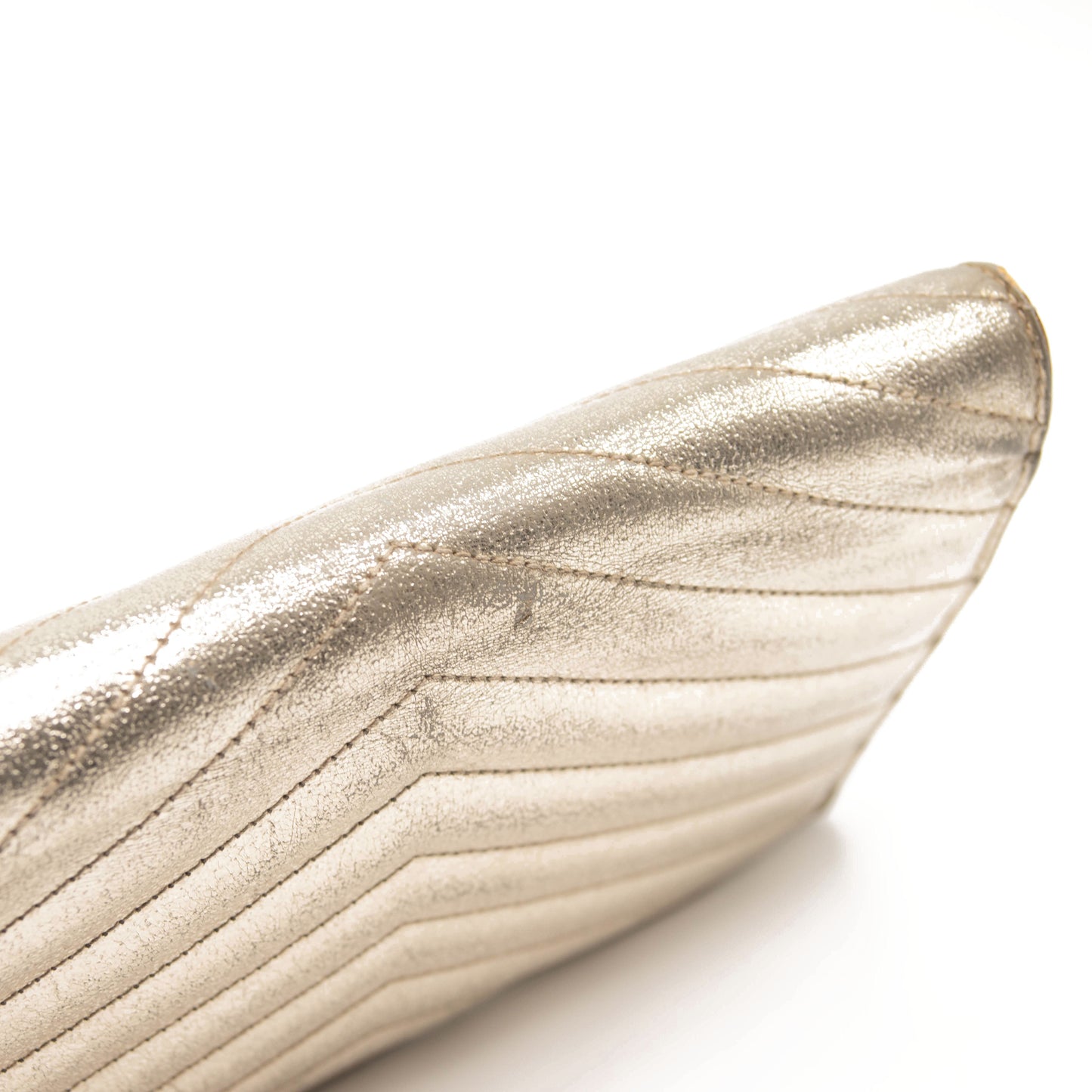 Saint Laurent Grain De Poudre Matelasse Chevron Monogram Envelope Chain Wallet Gold
