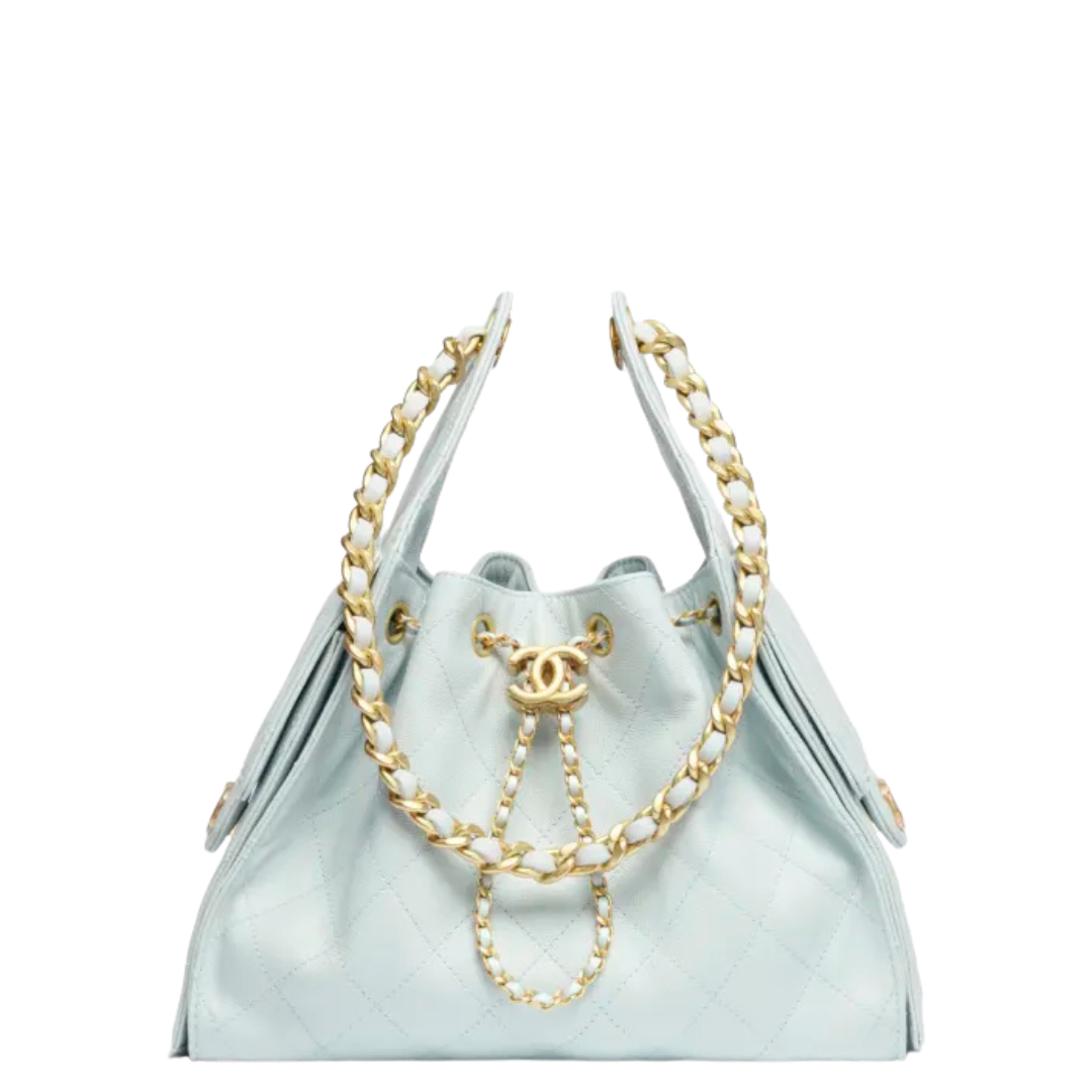 Chanel 25 Small Handbag Hobo Grained Calfskin & Gold-Tone Metal Light Blue