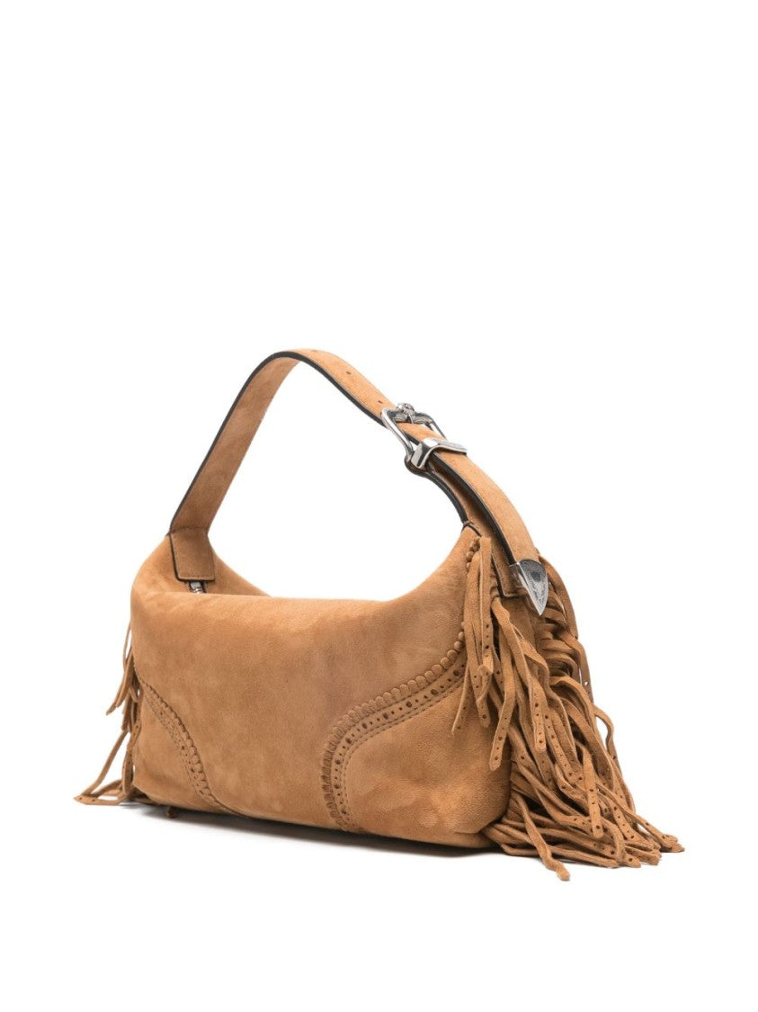Ermanno Scervino Structured Beige Lamb Leather Shoulder Bag With Fringed Tassels