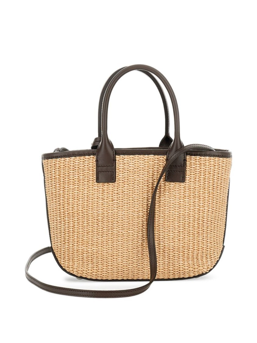 Hogan Structured Beige Shopper Bag With Leather Trim
