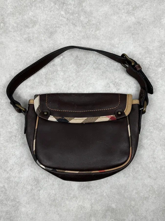 2000s Burberry Brown Leather Handle Bag