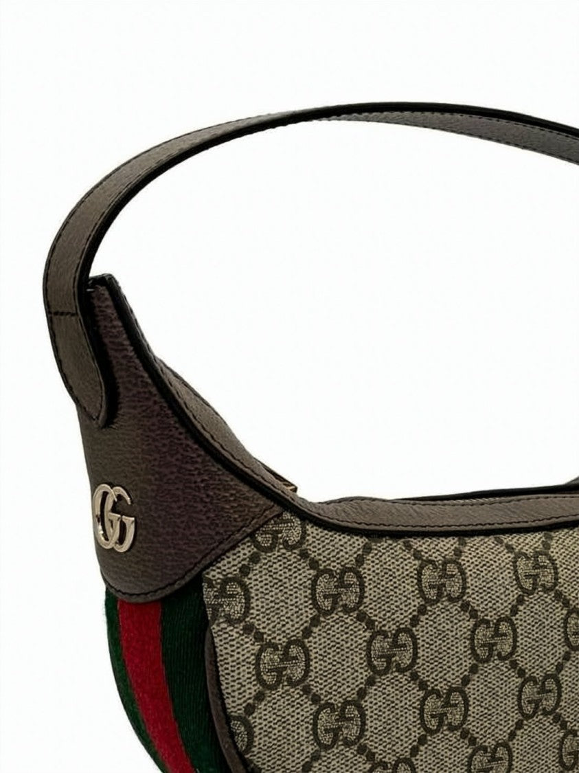 Gucci Crescent-Shaped Monogram Canvas Shoulder Bag With Leather Accents