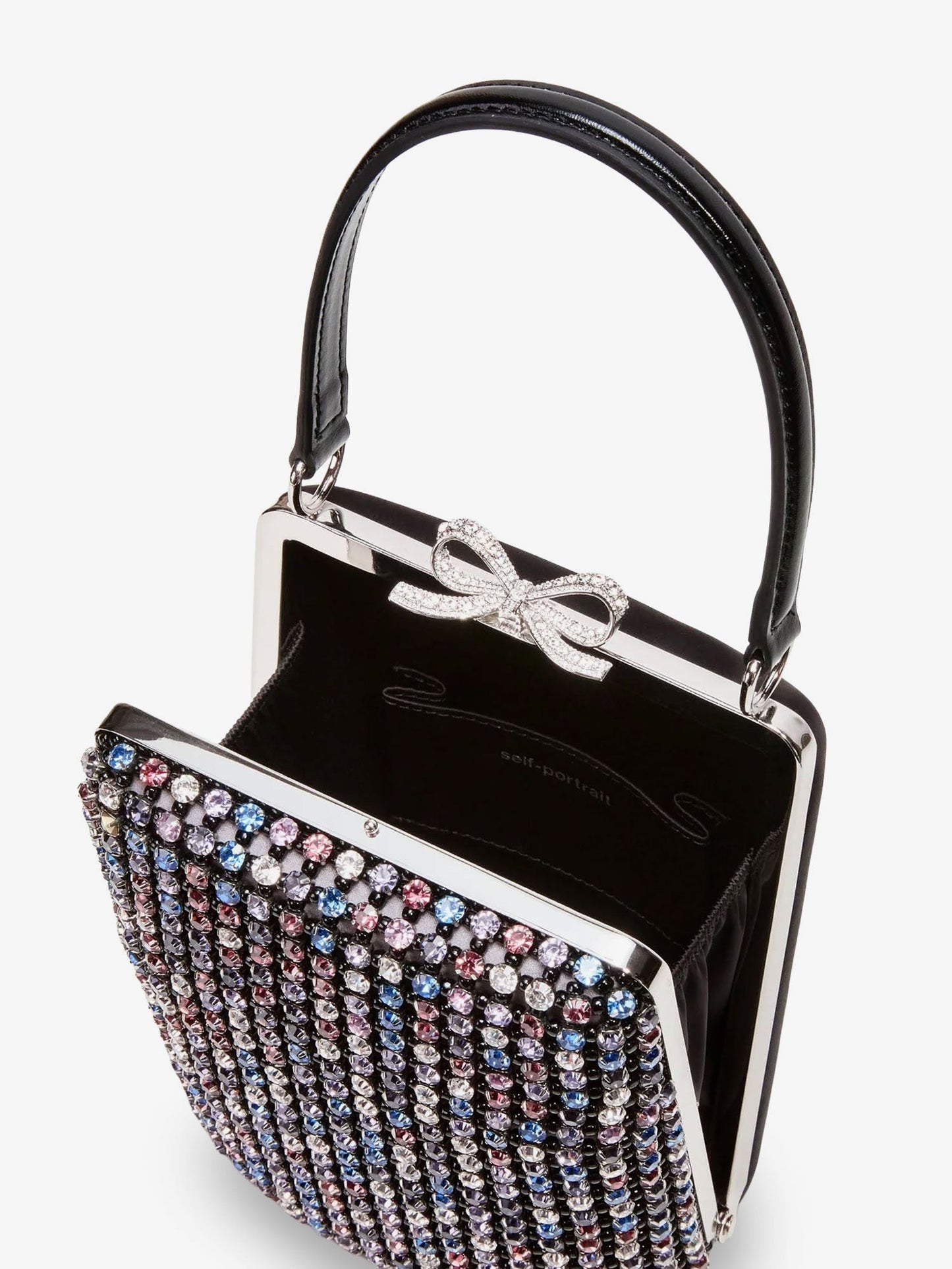 Leather crossbody bag with all-over crystals
