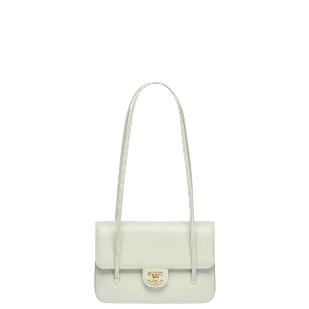 Chanel Small Preppy Flap Bag Grained Shiny Calfskin & Gold-Tone Metal Light Green