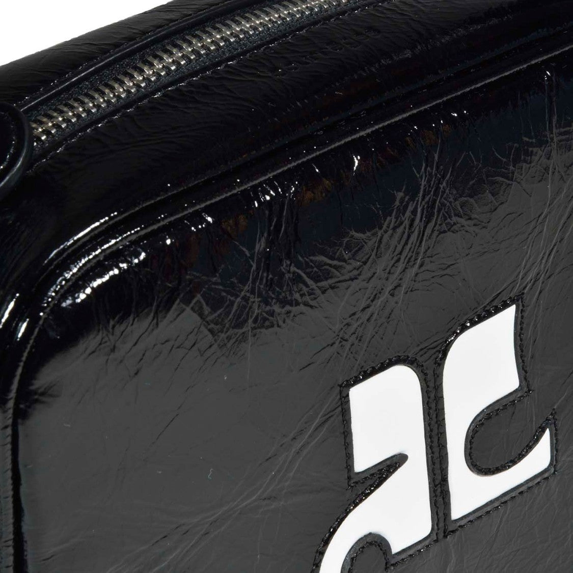 Courrèges Reedition Naplack Black Vinyl Shoulder Bag