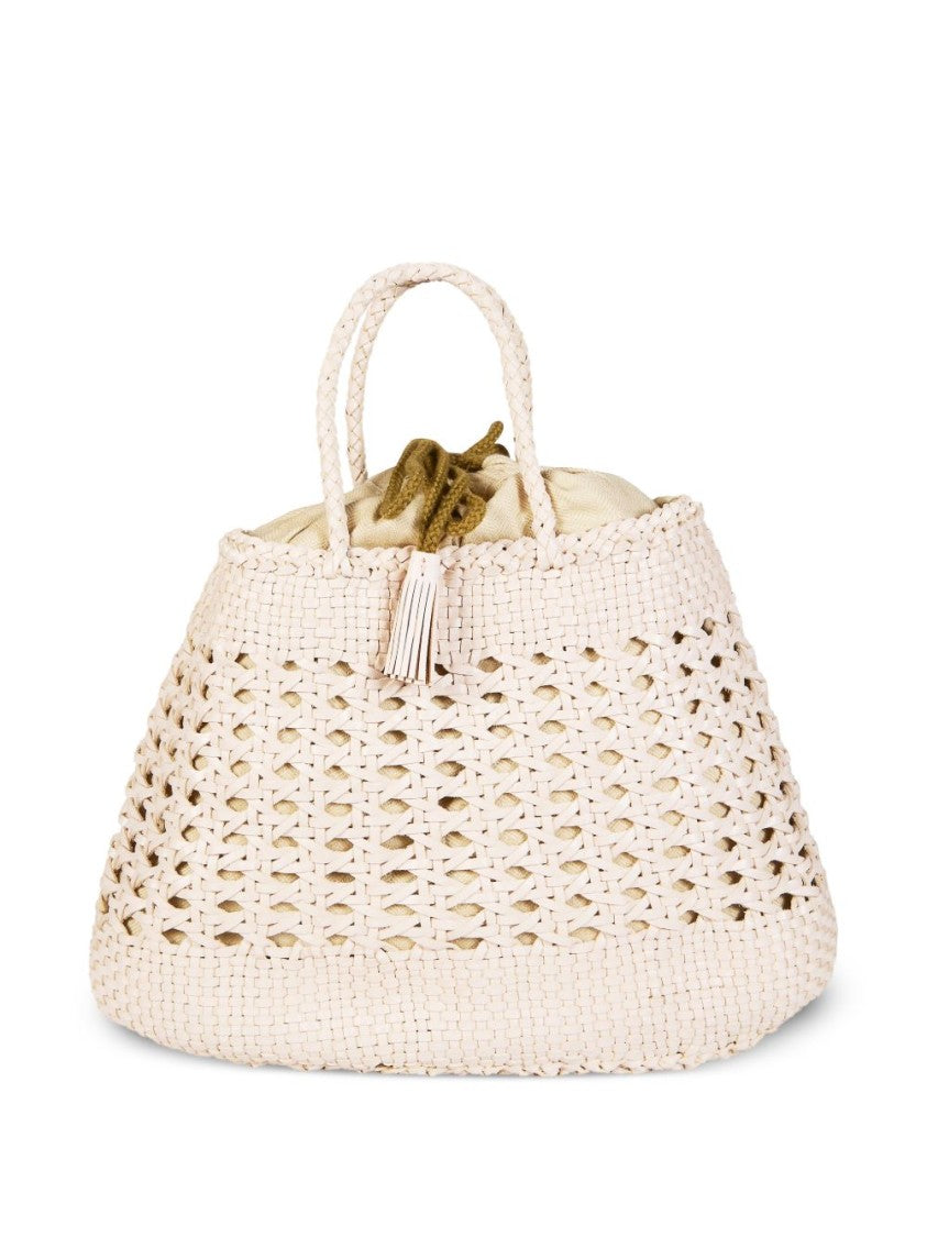 Dragon Diffusion Trapezoidal Beige Calf Leather Handbag With Woven Exterior
