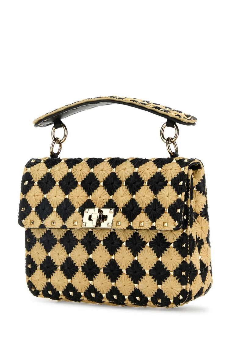 Valentino Garavani Two-Tone Raffia Medium Rockstud Spike Handbag