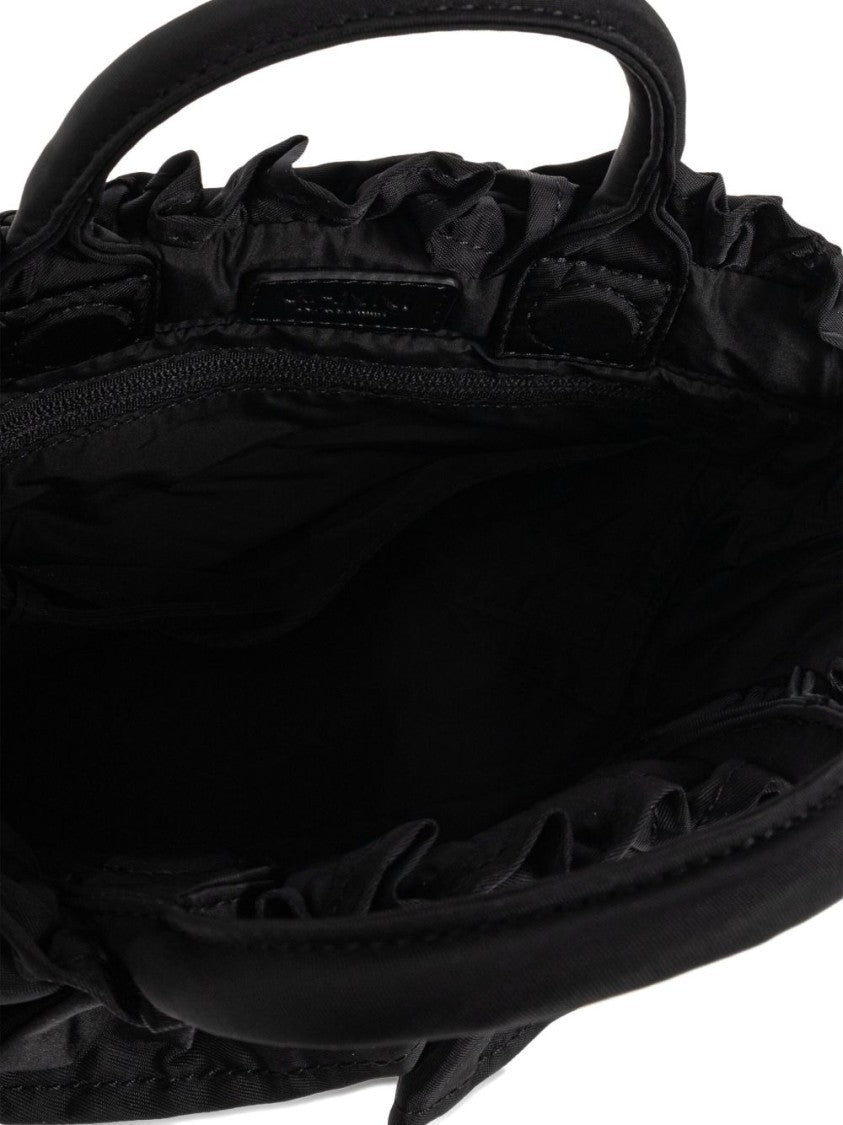 Ganni Structured Black Handbag With Ruffled Detailing
