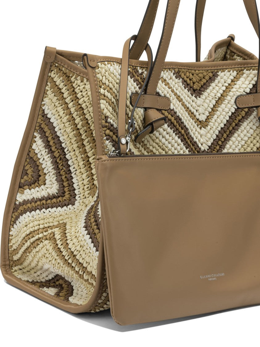 Gianni Chiarini Woven Shoulder Bag With Smooth Leather Trim