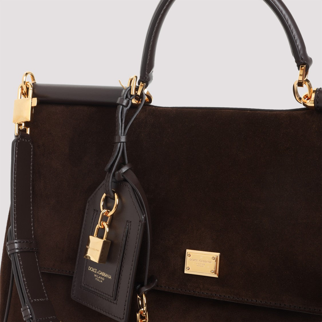 Dolce & Gabbana Structured Suede Handbag With Gold-Tone Accents