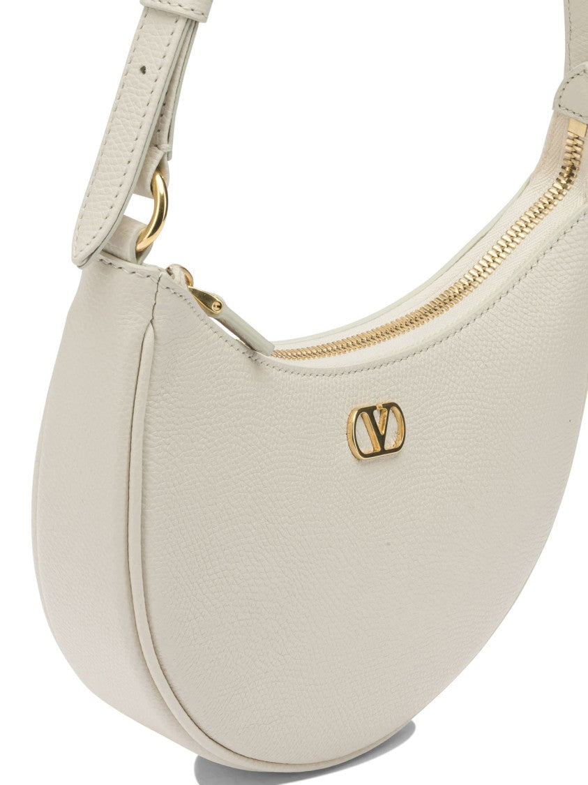Valentino Garavani Crescent-Shaped White Shoulder Bag In Textured Calf Leather