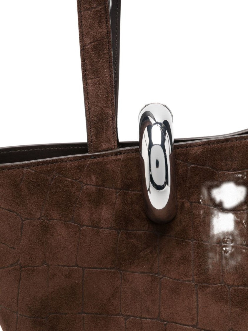 Jacquemus Asymmetrical Dark Brown Embossed Suede Bag