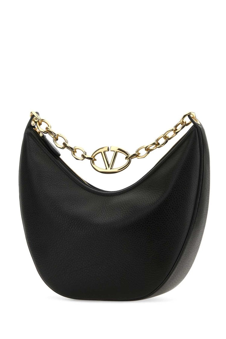 Valentino Garavani Black Leather Medium Hobo Vlogo Moon Shoulder Bag