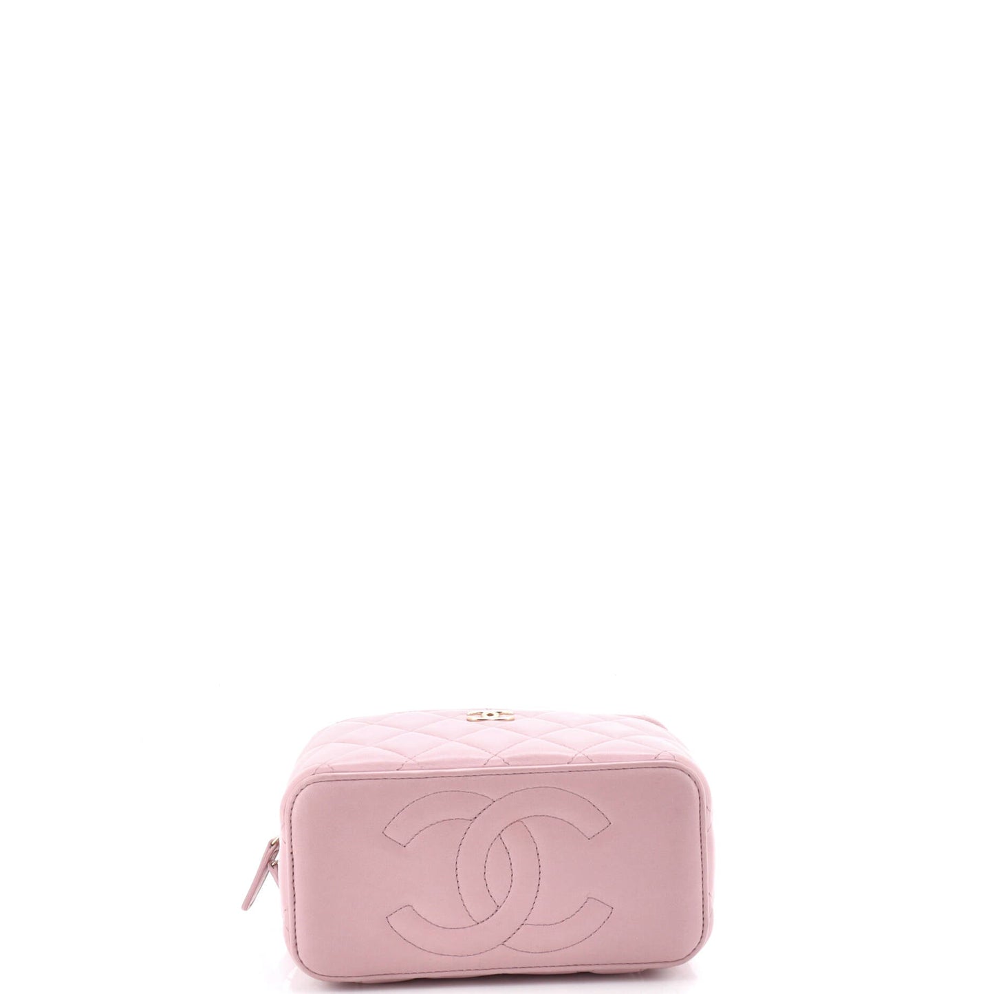 Classic Top Handle Vanity Case with Chain Quilted Lambskin Small