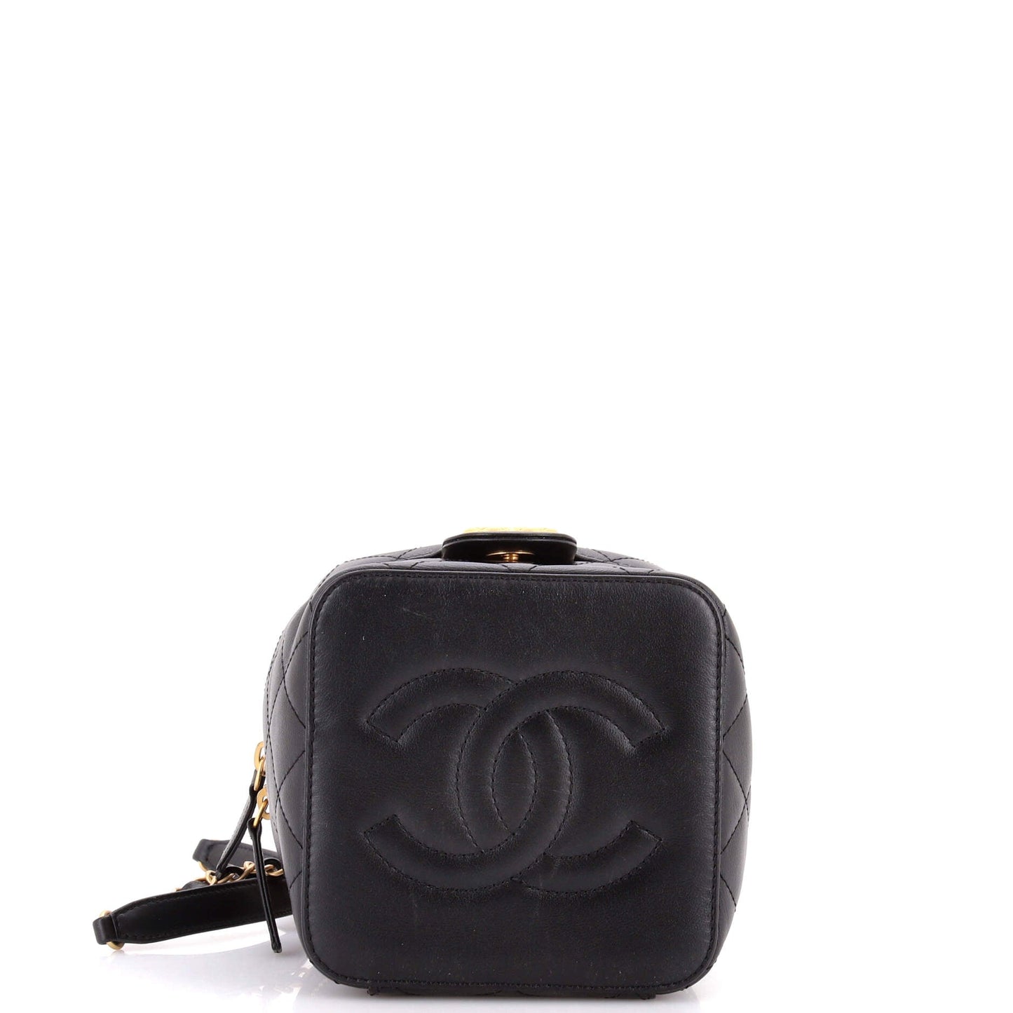 Chain Bar Vanity Case with Chain Quilted Calfskin Small