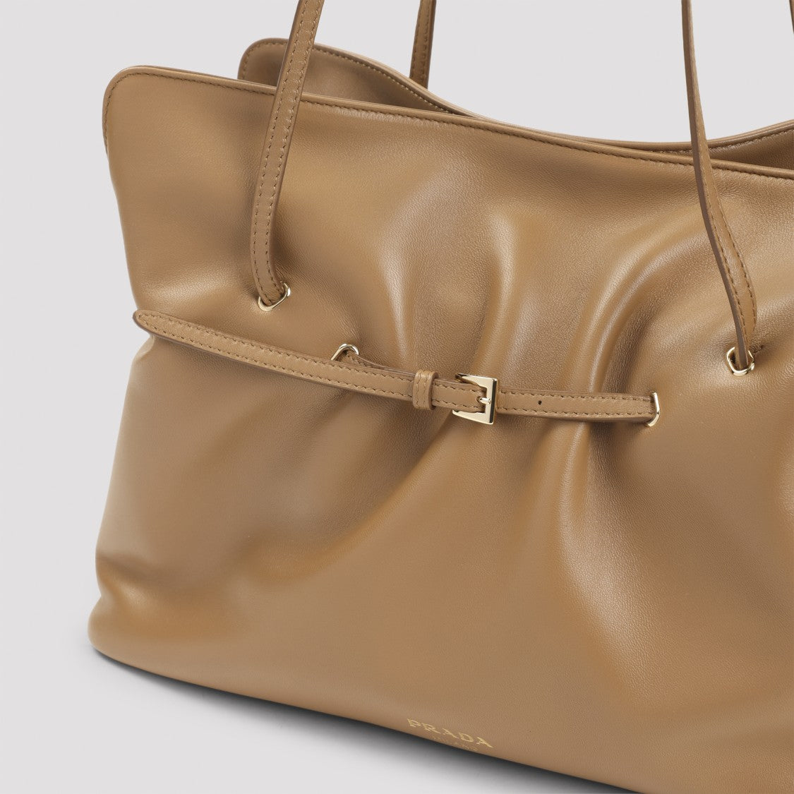 Prada Brown Lamb Leather Shoulder Bag With Gathered Design