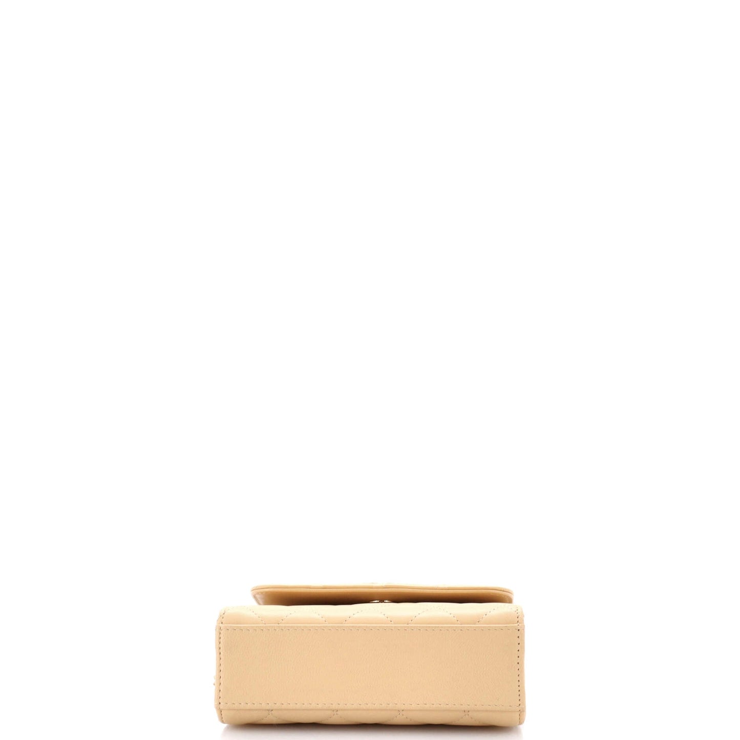 Logo and Pearl Top Handle Clutch with Chain Quilted Lambskin Small