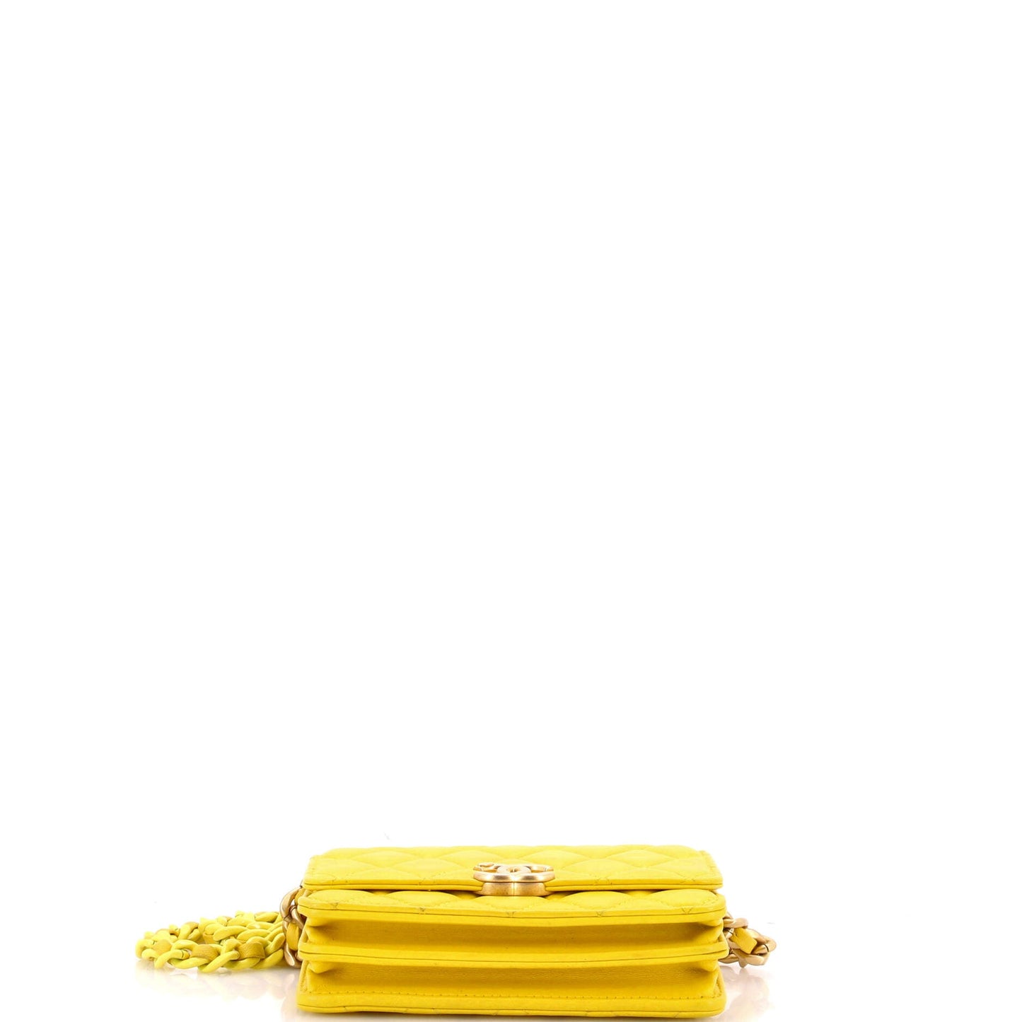 Lacquered Metal CC Wallet on Chain Quilted Lambskin Mini