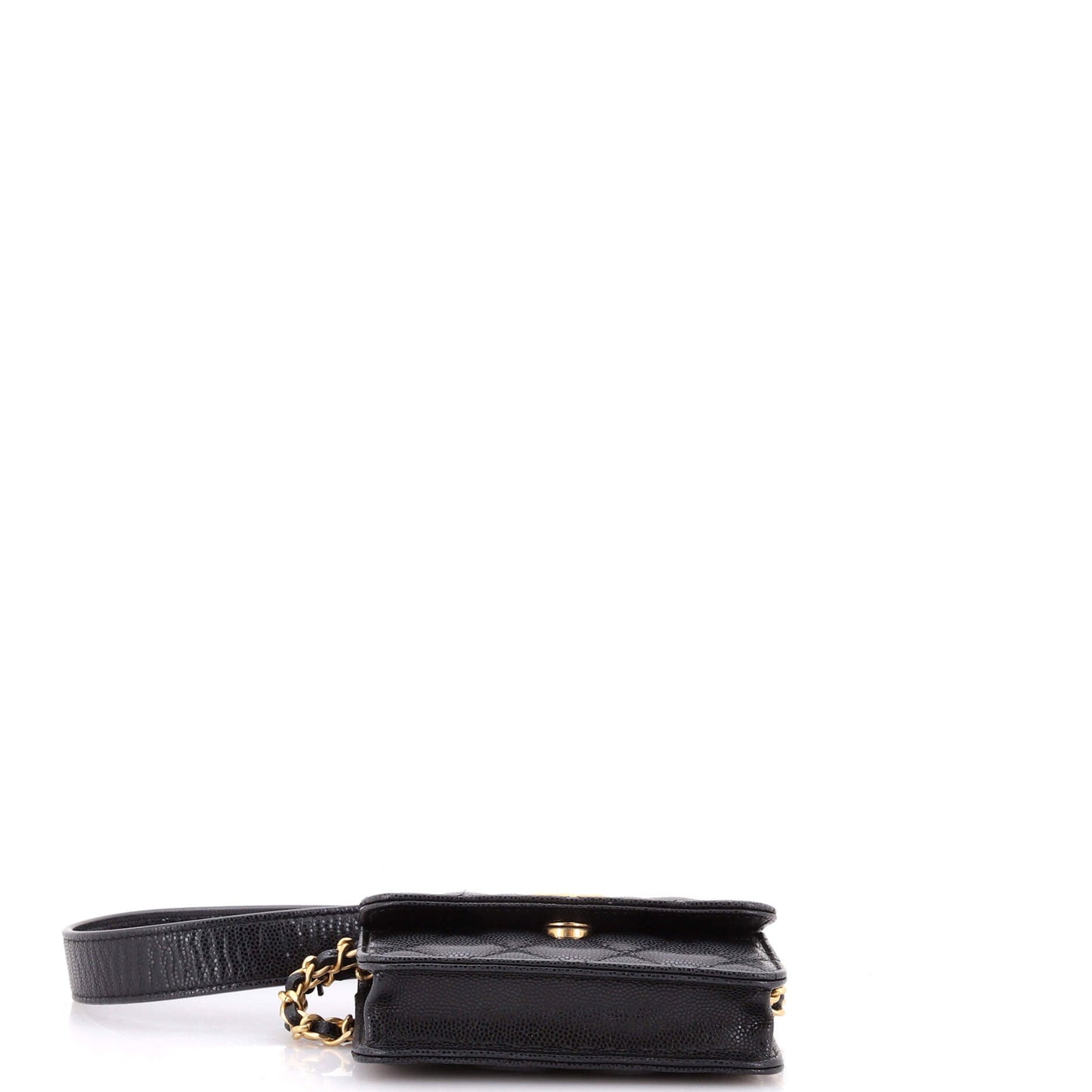 Twist Your Buttons Flap Coin Purse with Chain Quilted Shiny Caviar