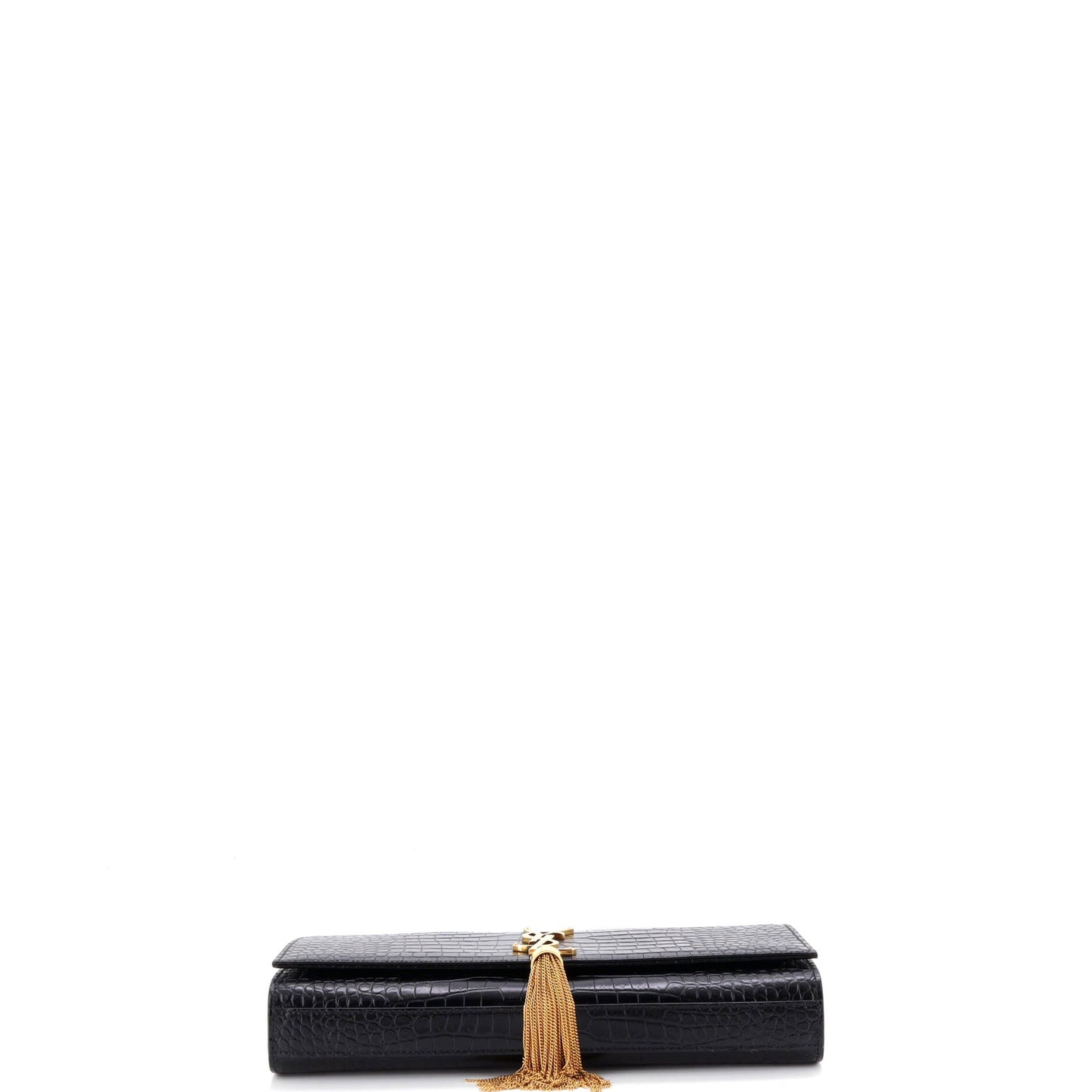 Classic Monogram Tassel Clutch Crocodile Embossed Leather Long