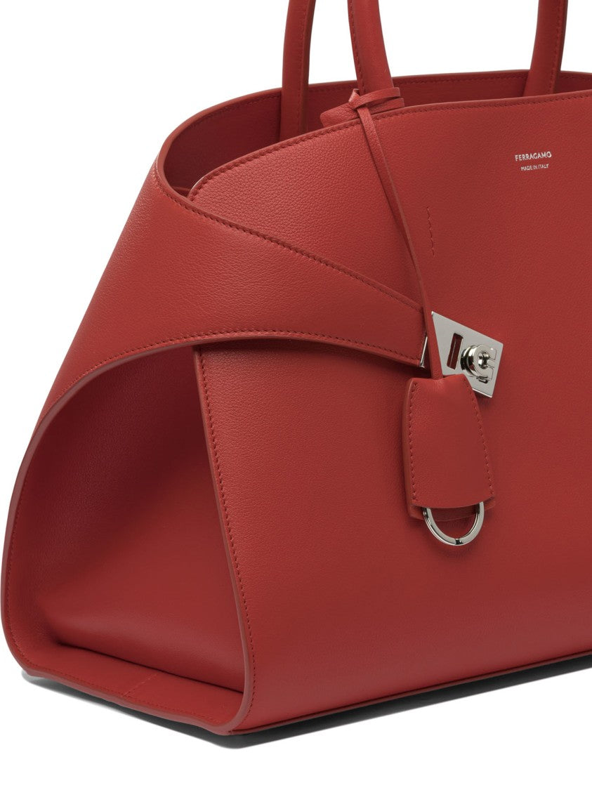 Ferragamo Structured Red Leather Shoulder Bag
