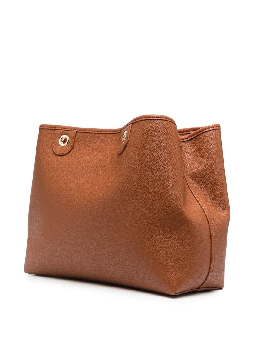 Emporio Armani Textured Brown Tote Bag With Gold-Tone Hardware