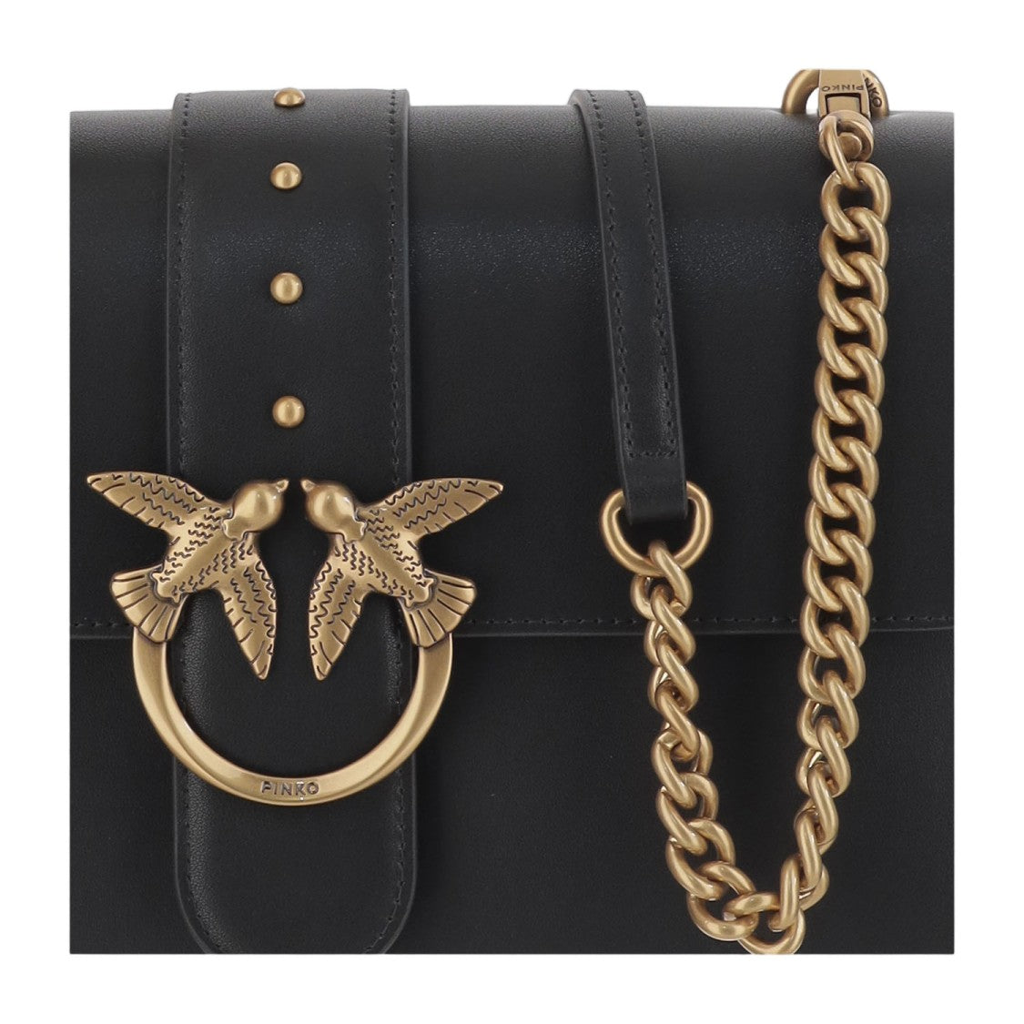 Pinko Rectangular Black Leather Bag With Gold-Tone Clasp