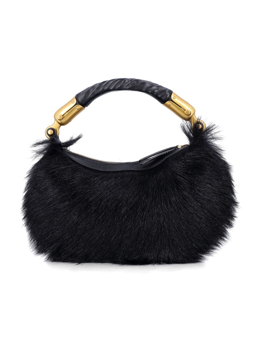 Balmain Genuine Fur Handbag With Leather Handle
