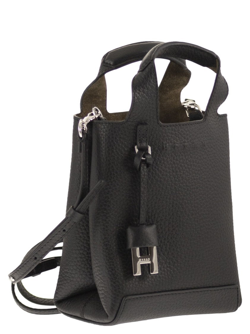 Hogan Mini Handbag In Hammered Leather With Dual Compartment