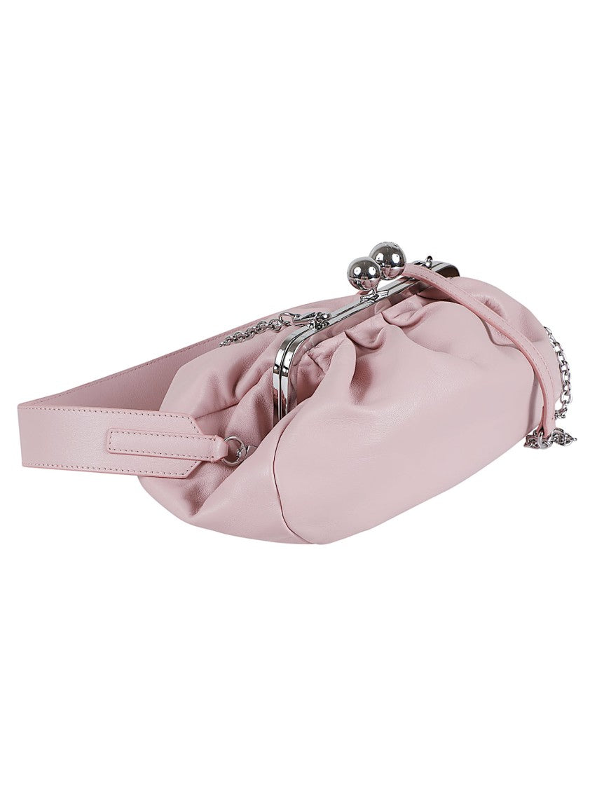 Max Mara Gathered Design Leather Handbag With Signature Clasp