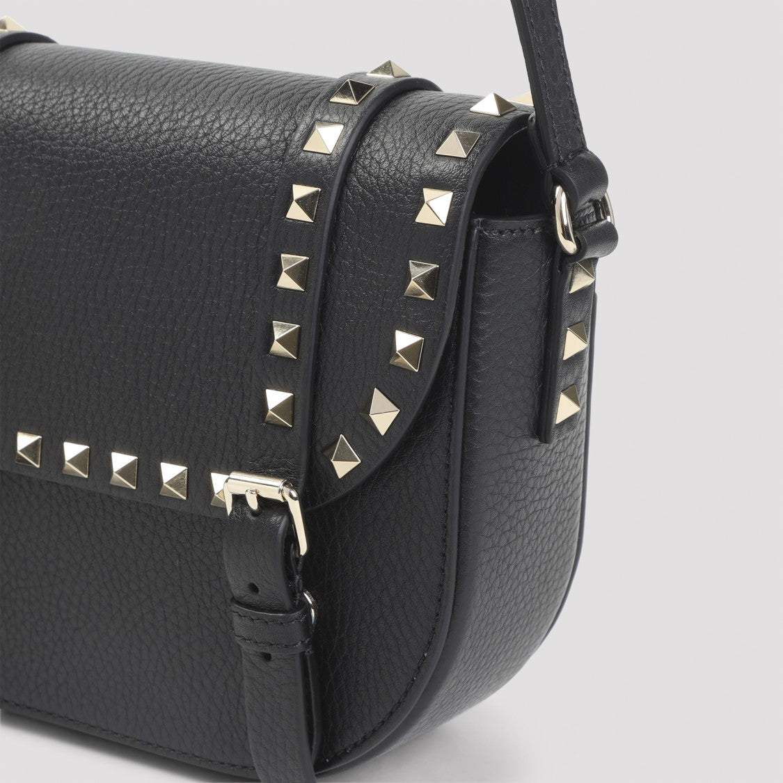 Valentino Garavani Structured Black Leather Shoulder Bag With Pyramid Studs