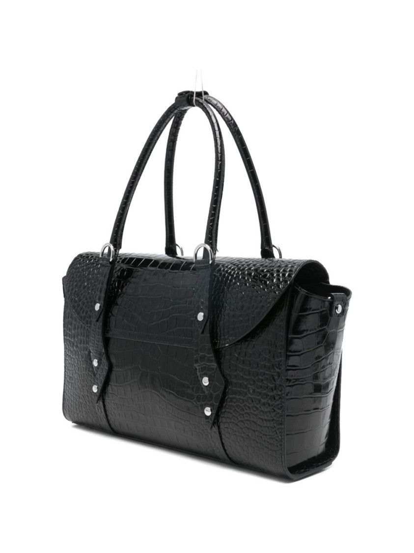 Vivienne Westwood Crocodile-Embossed Black Shoulder Bag With Metallic Emblem