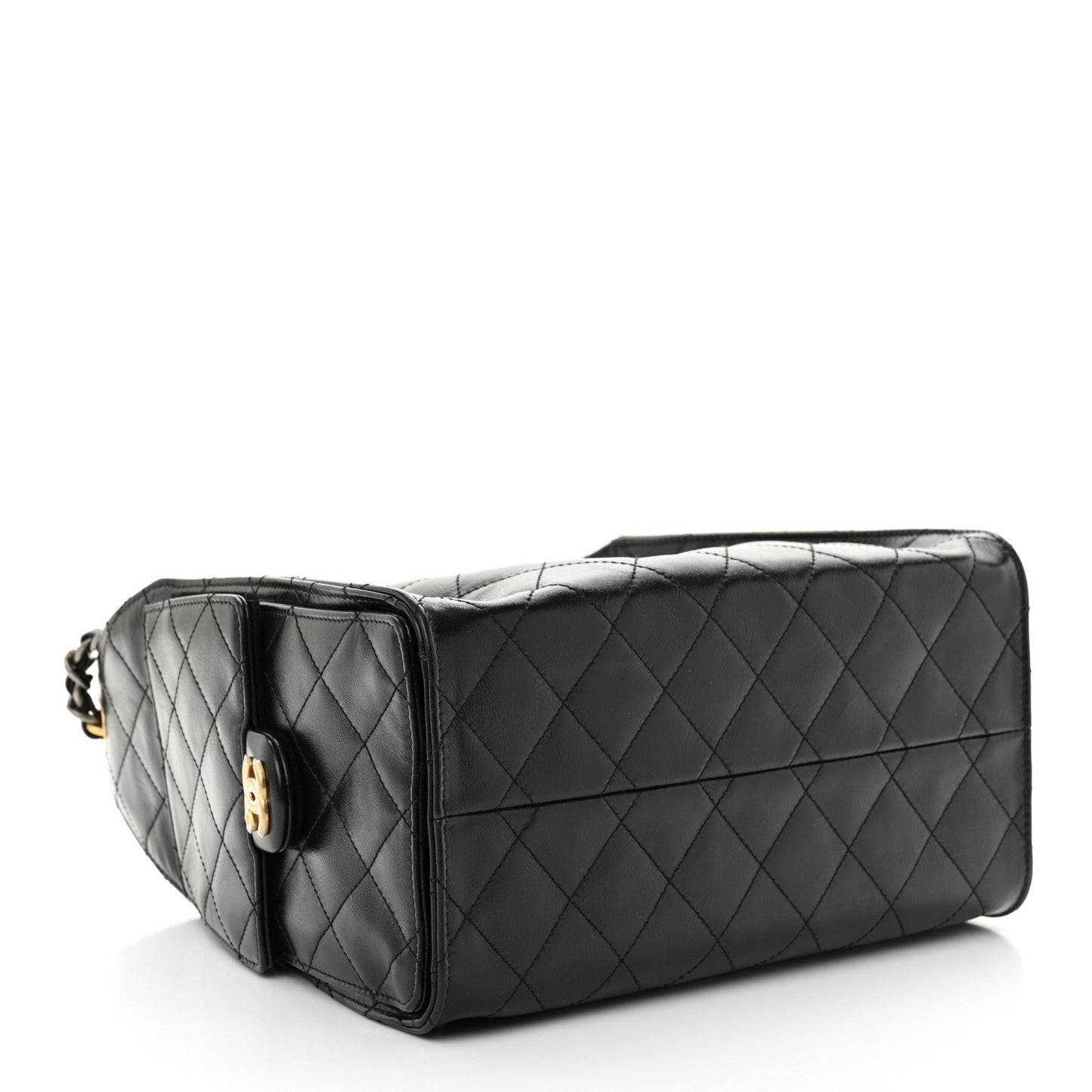 Shiny Crumpled Calfskin Quilted Small Chanel 25 Handbag Black