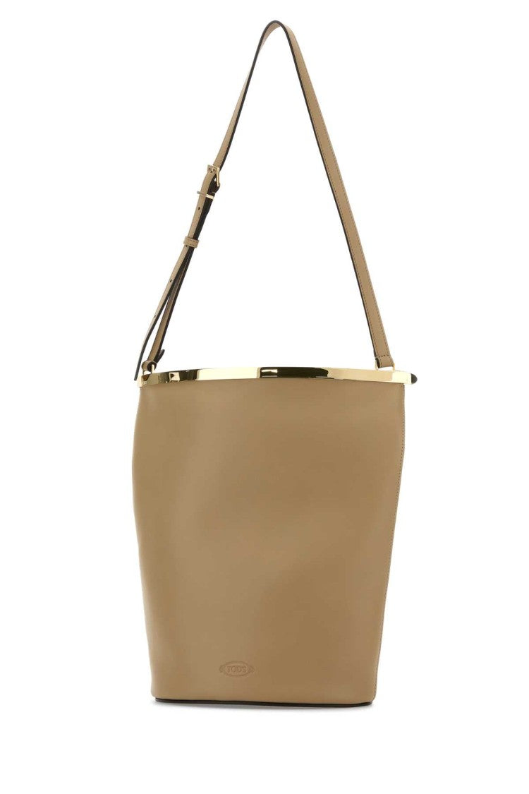 Tod's Beige Leather Magenta Bucket Bag